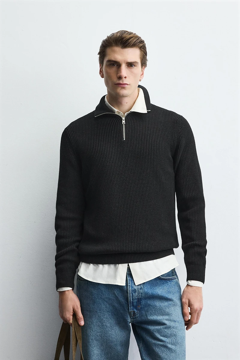 PURL KNIT QUARTER-ZIP JUMPER
