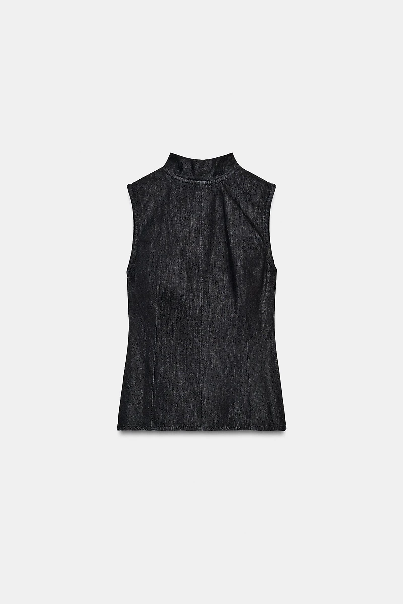TRF DENIM HALTER TIE TOP