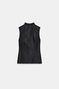 TRF DENIM HALTER TIE TOP