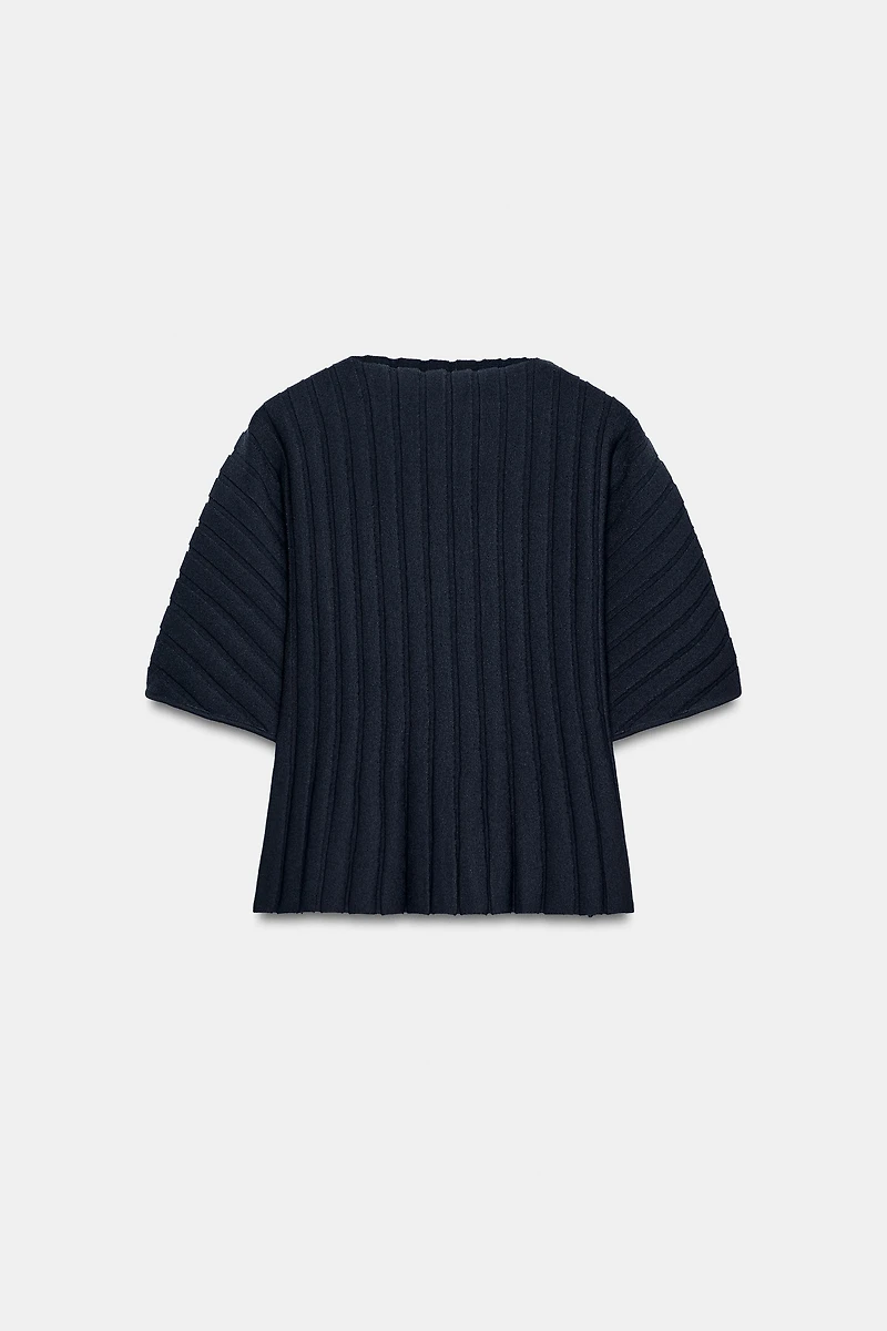 PUFF SLEEVE RIB KNIT TOP