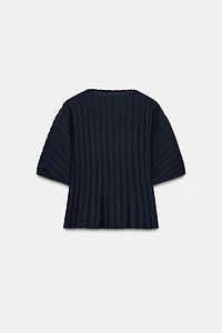 PUFF SLEEVE RIB KNIT TOP