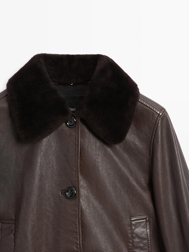 Veste en cuir nappa à col fourrure