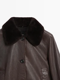 Veste en cuir nappa à col fourrure