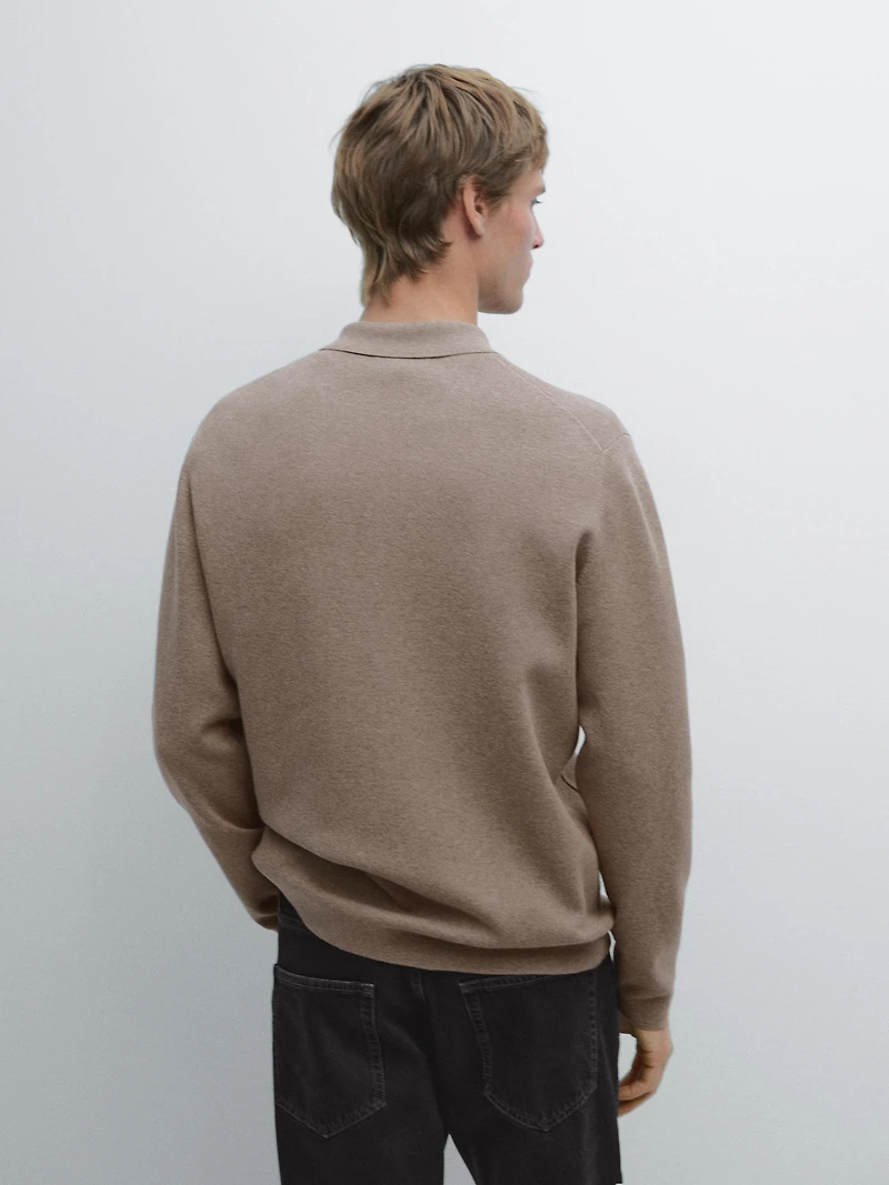 Zip-up knit cotton and wool blend cardigan with pockets