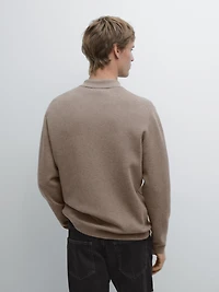 Zip-up knit cotton and wool blend cardigan with pockets