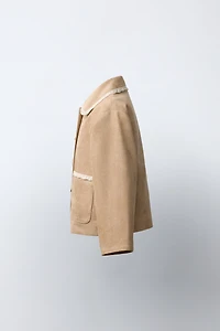 FAUX SUEDE AND LACE TRIM JACKET