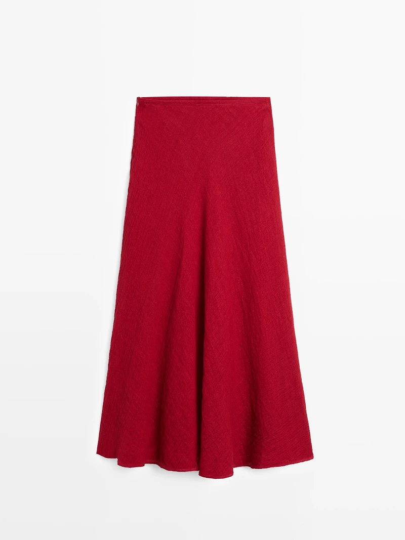 100% linen flounce midi skirt