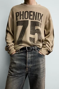 PRINTED WAFFLE WEAVE SWEATSHIRT