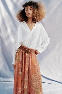 PRINTED MIDI SKIRT WITH BELT