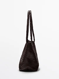 Tote bag grand format tressé en cuir nappa
