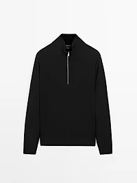 Mock neck knit sweater with zip