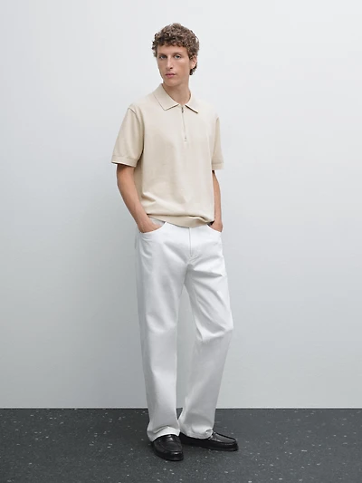 Polo en maille de coton à col zippé