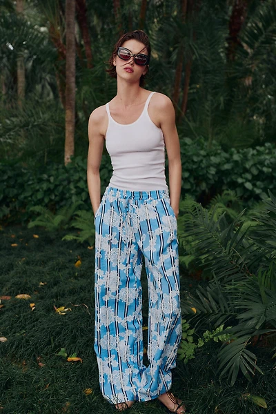 STRIPED PRINT WIDE LEG PANTS