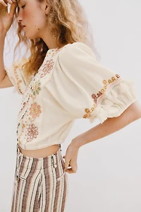 EMBROIDERED FRINGE BLOUSE