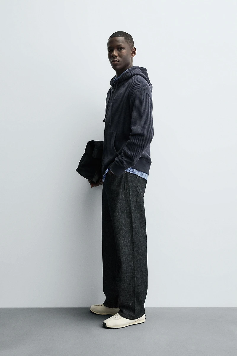 Waffle Texture Zip-Up Hoodie