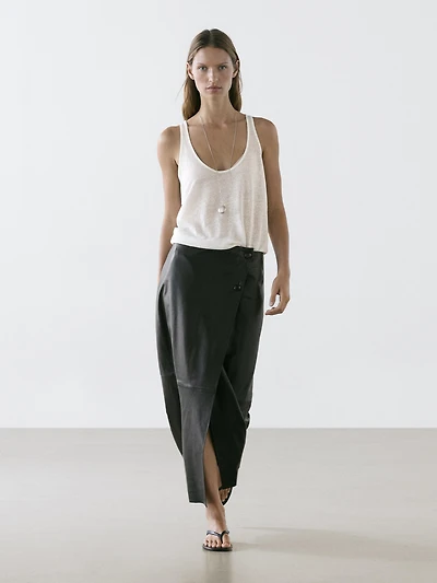 Nappa leather midi skirt with seams