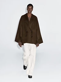Wool blend double-breasted coat with tuxedo collar