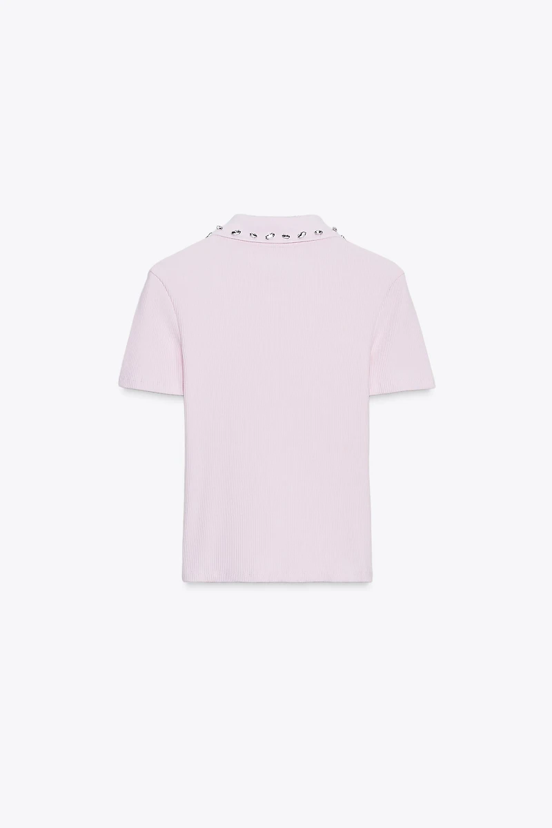 JEWEL COLLAR RIBBED POLO SHIRT