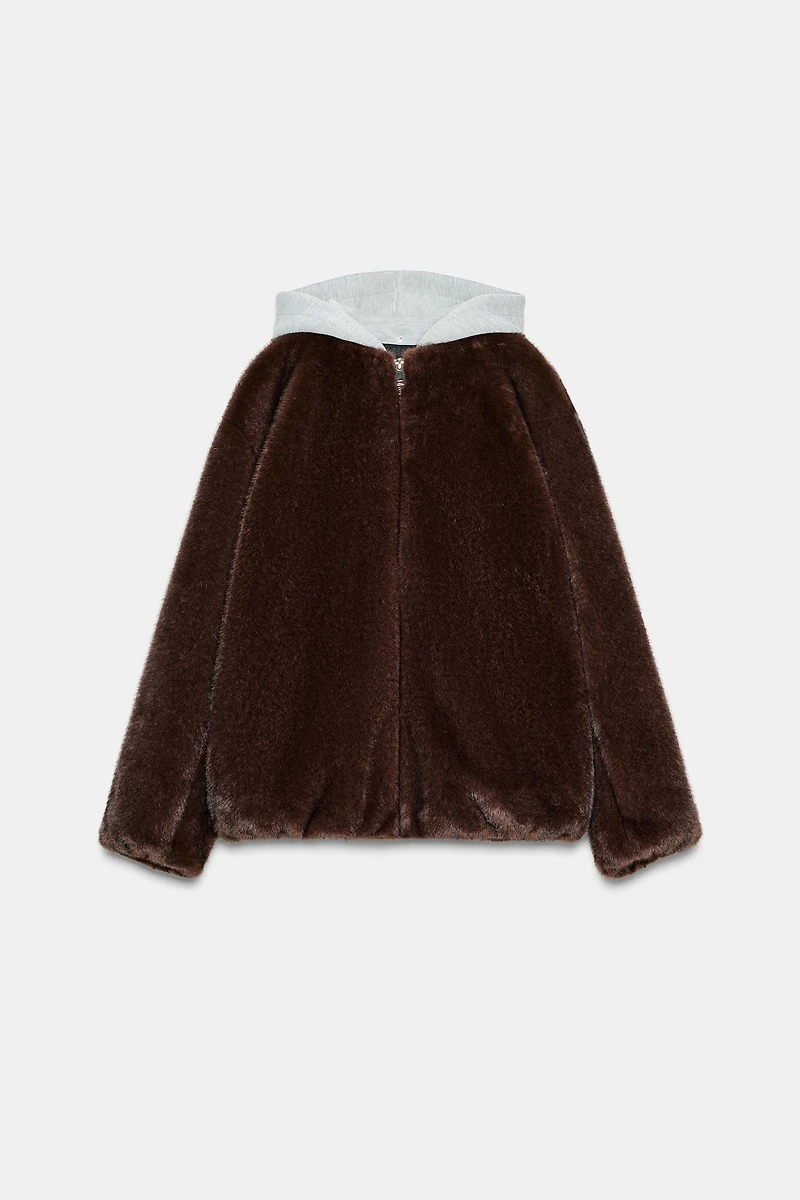 FAUX FUR COMBINATION BOMBER JACKET