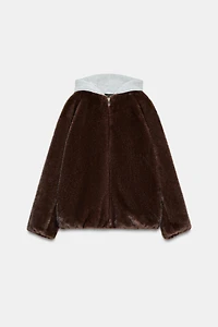 FAUX FUR COMBINATION BOMBER JACKET