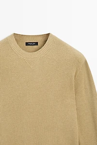 Cotton blend ribbed knit sweater