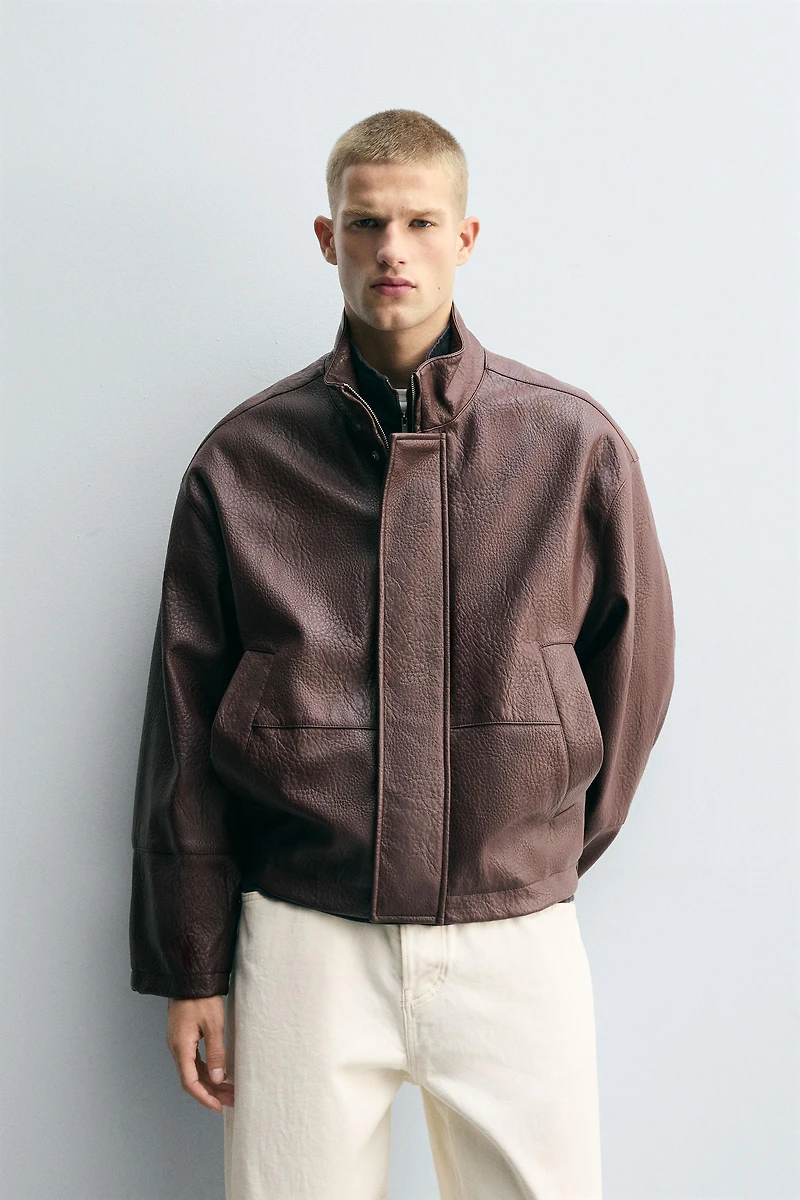 TEXTURED FAUX LEATHER JACKET