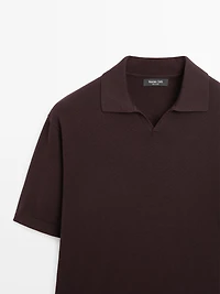 Cotton blend knit polo sweater