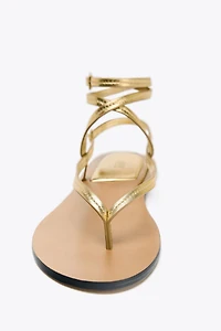 METALLIC EFFECT STRAPPY LEATHER SANDALS