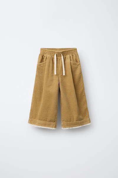 PANTALON JUPE-CULOTTE EN VELOURS CÔTELÉ ET DENTELLE