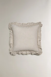 LINEN THROW PILLOW COVER WITH A LACE TRIM