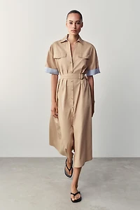 BELTED MIDI SHIRT DRESS