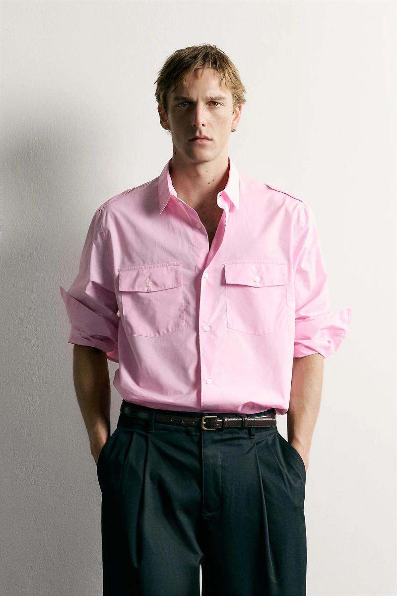 RELAXED FIT TAB DETAIL SHIRT