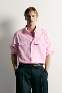 RELAXED FIT TAB DETAIL SHIRT