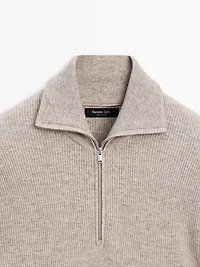 Mock neck knit sweater with zip