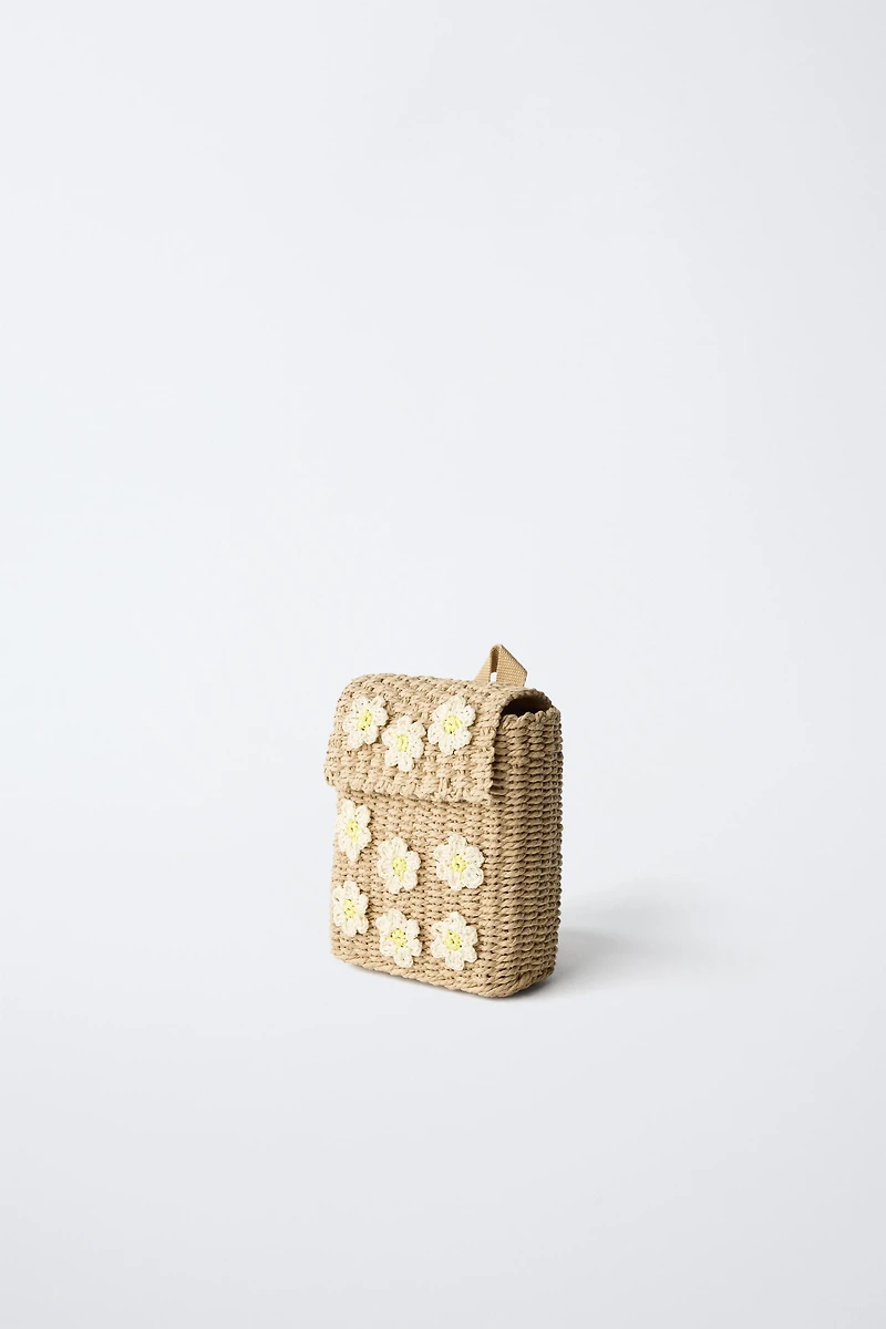 RAFFIA EFFECT FLORAL BACKPACK