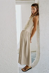 LINEN COMBINATION MIDI DRESS