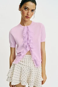 RUFFLED SHORT SLEEVE CARDIGAN