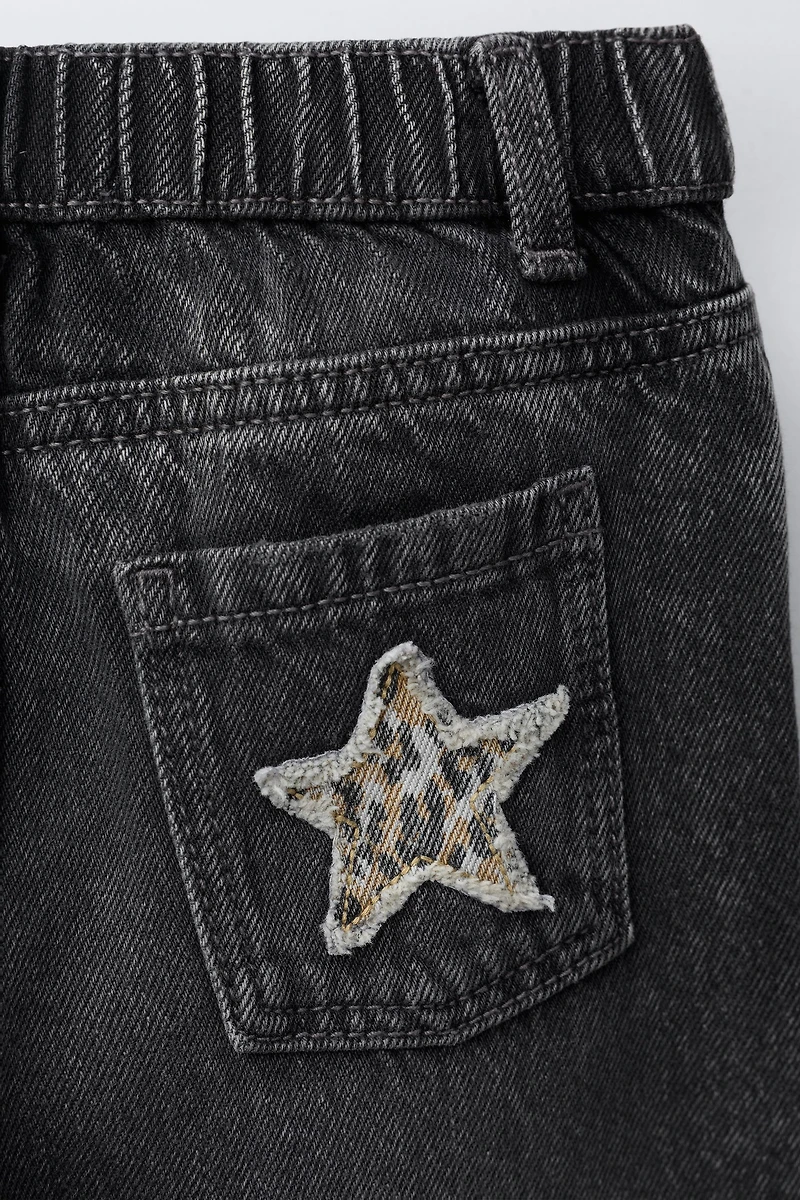ANIMAL PRINT STAR PATCH STRAIGHT LEG JEANS
