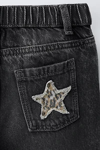 ANIMAL PRINT STAR PATCH STRAIGHT LEG JEANS