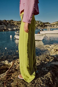 HIGH-WAISTED WIDE LEG PANTS WITH FLAP