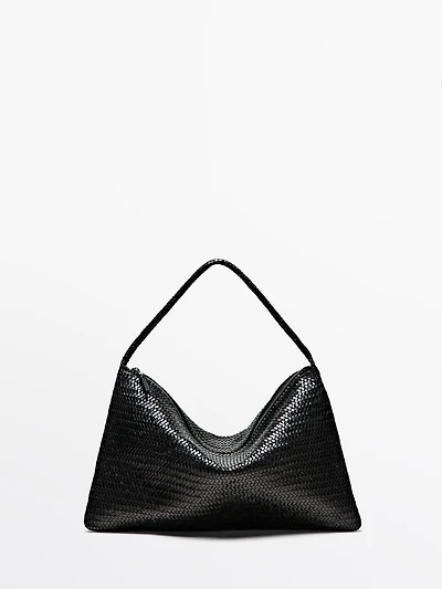 Large woven nappa leather satchel bag