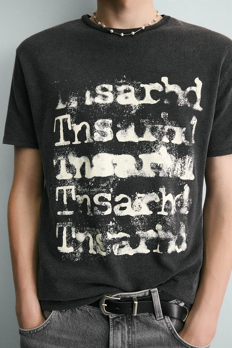 WASHED PRINT KNIT T-SHIRT