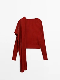 Cable-knit sweater with scarf detail