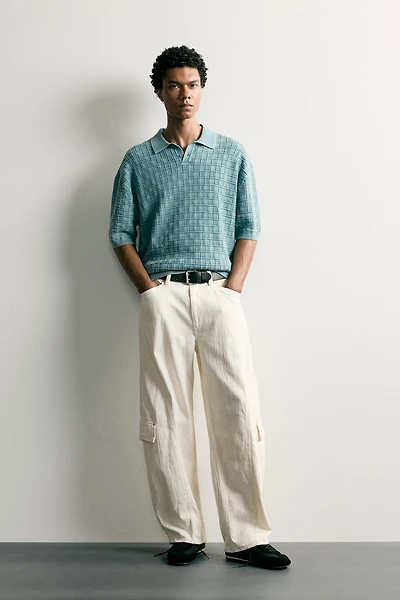 WASHED CHECK KNIT POLO SHIRT