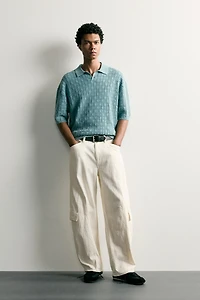 WASHED CHECK KNIT POLO SHIRT