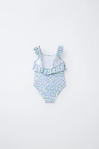 2-6 YEARS/ RUFFLED LEAF PRINT SWIMSUIT