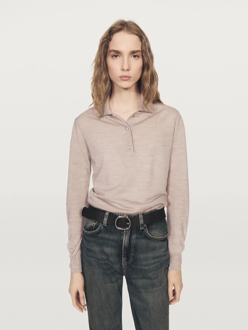 Wool knit polo sweater