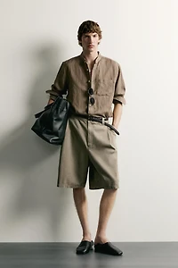 Wide-Leg Pleated Bermuda Shorts