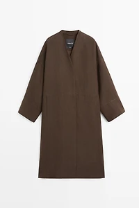 100% linen double-breasted coat with no collar
