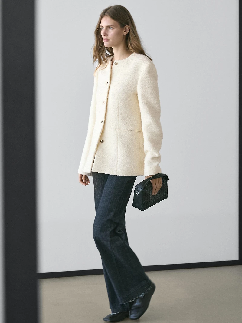 Veste texturée boutons bijou en laine mélangée